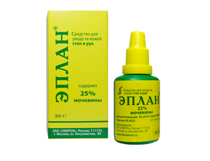 Гель ЭПЛАН 25% МОЧЕВИНЫ Гель ЭПЛАН 25% МОЧЕВИНЫ применяется для ухода за сухой, грубой, потрескавшейся кожей рук и стоп.